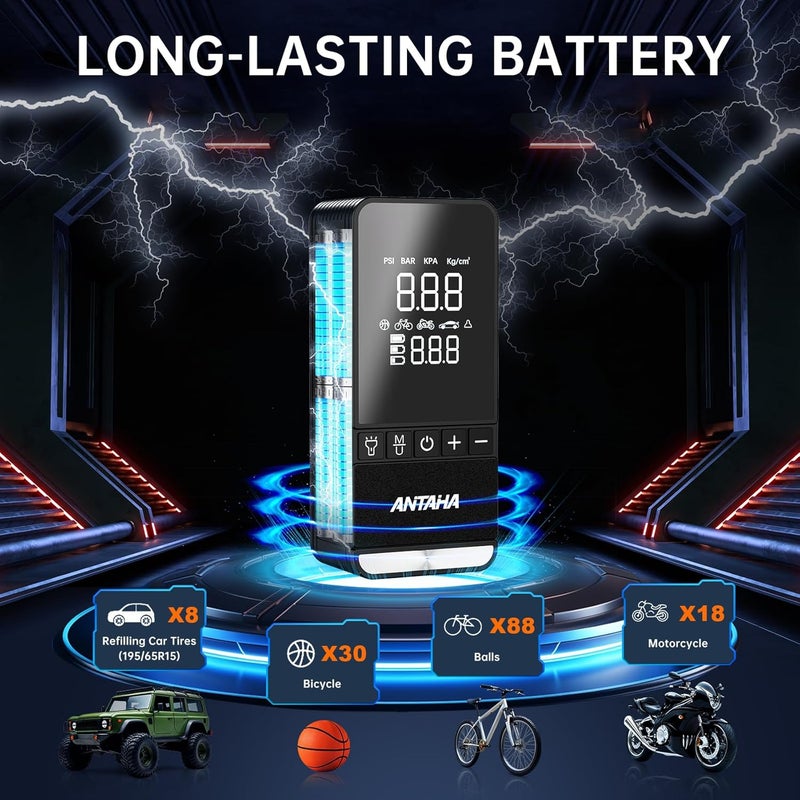 Antaha Tire Inflator Portable Air Compressor, 150 PSI Smart Air Pump for Car Tires with Digital Pressure Gauge, Tires Pump for Cars, Motorcycles, Bikes, Balls, Mini Bike Pump & Car Accessories - Image 3